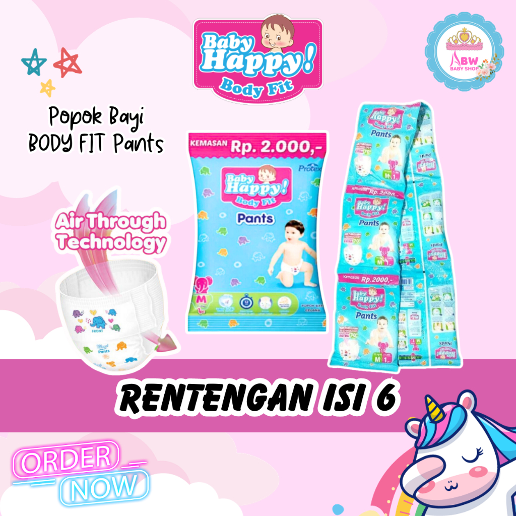 Baby Happy Pants Rentengan Popok Bayi Celana Renceng Isi 6 Pcs Extra Nyaman dan Kering Popok Sekali 