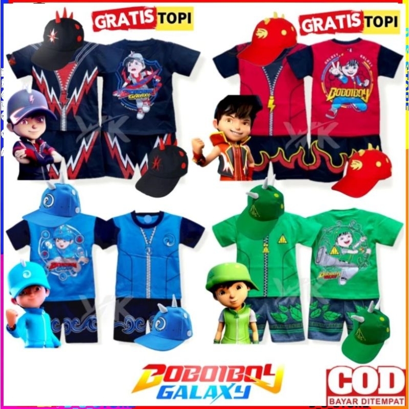 BAJU ANAK BOBOIBOY KOSTUM SETELAN ANAK BOBOIBOY AIR API HALILINTAR DAUN SOLAR
