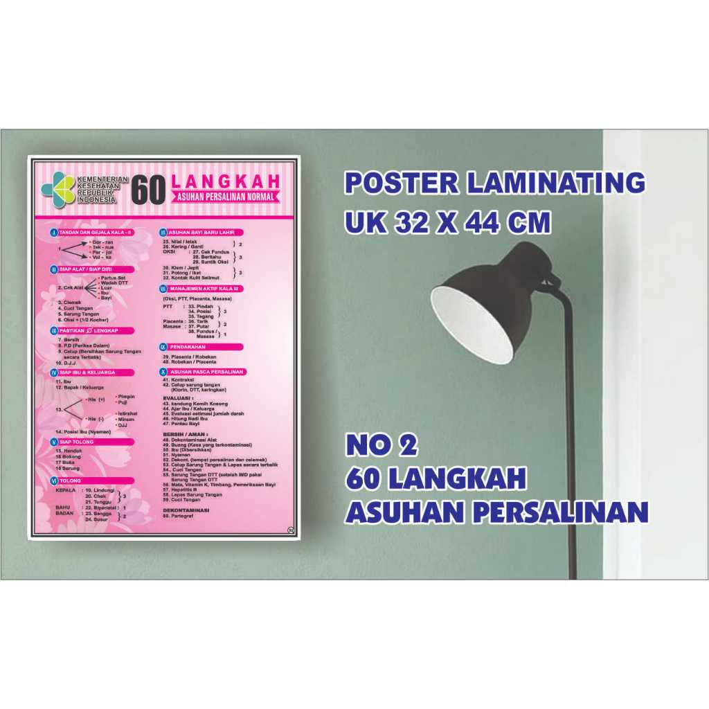 POSTER (laminating) KESEHATAN NO 2 ( 60 LANGKAH ASUHAN PERSALINAN)