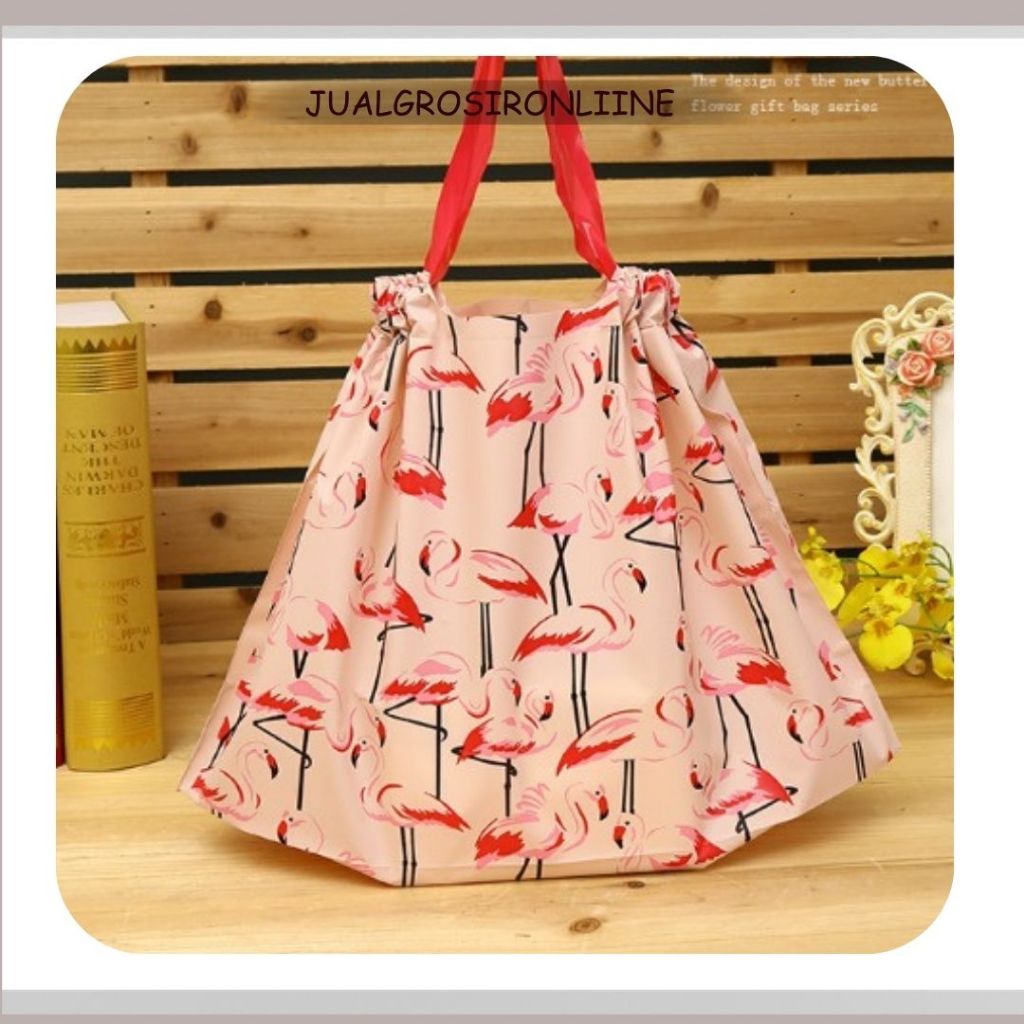 

Paper Bag Kantong Serut Premium Motif Pink Flminggo Goodie Bag Bingkisan Lucu