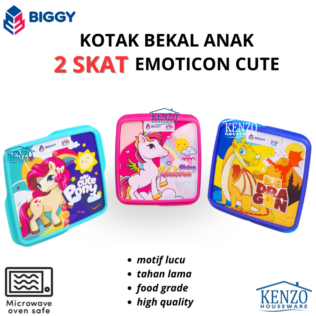 Tempat Bekal 2 Sekat Kotak Makan Lunch Box Anak Plastik Karakter Biggy