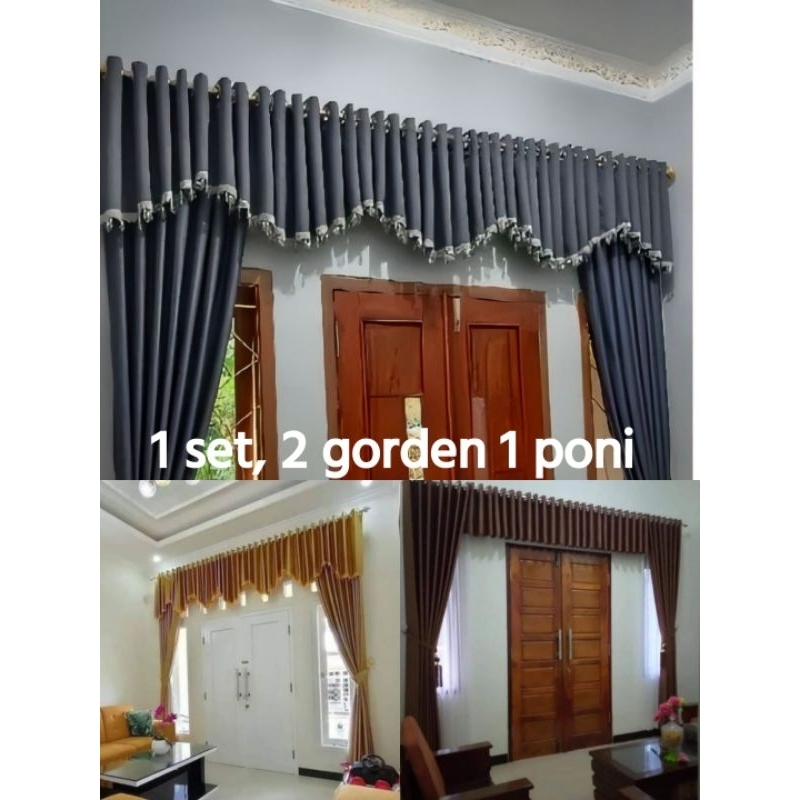 1 Set Gorden Poni Jendela Atas Pintu Tengah Ruang Tamu Panjang 250 cm 300 cm Gorden mewah elegan  Ba