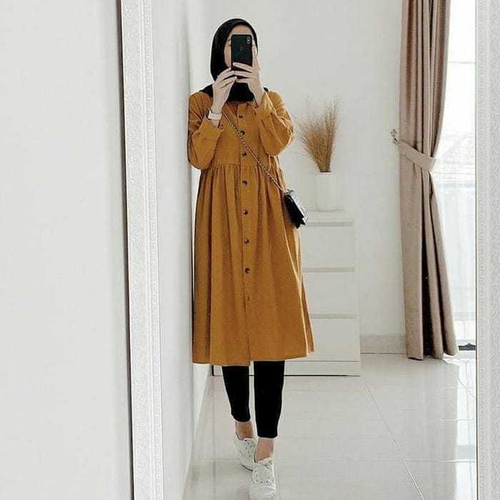 baju tunik wanita terbaru tunik remaja kekinian tunik pesta kondangan tunik modern mustard dzuvia tu