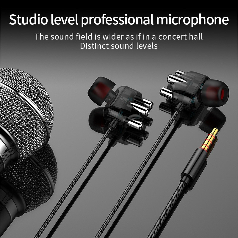 Headset 4D Bass Double Speaker Stereo 3.5MM Wired Head Phone Murah Dual Drive with Mic earphone