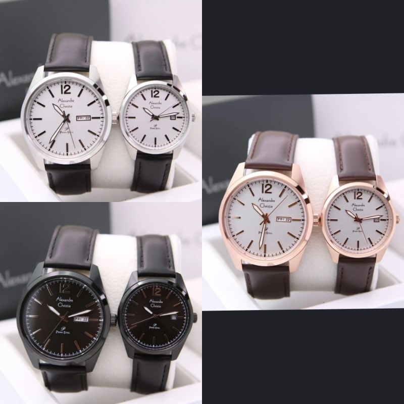 Jam tangan Couple Alexandre Christie Ac 1014/ Ac 1012 / Ac 1025  kulit Original