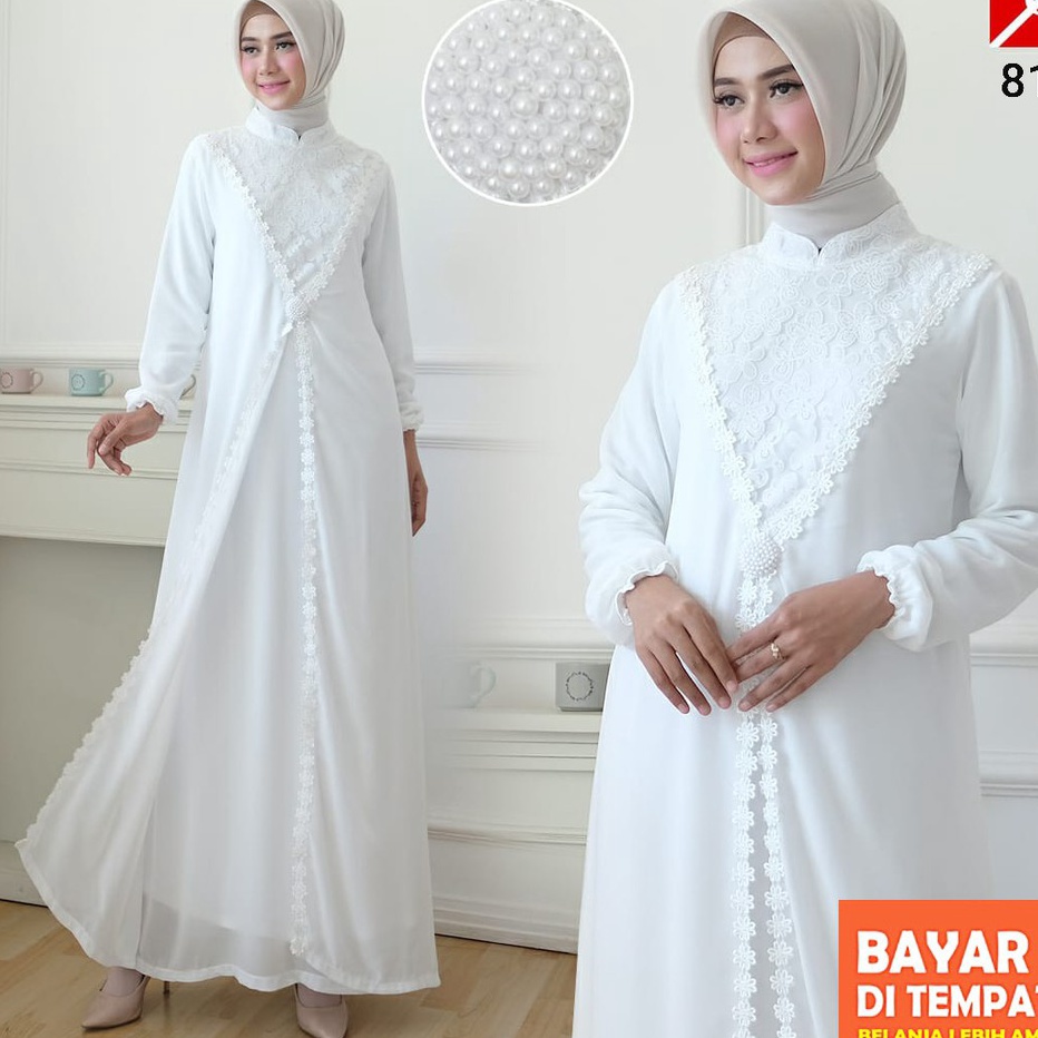 Dijual Murah Agnes Hijab  Anissa Dress Gamis Putih Wanita Gamis Brukat Baju Muslim Wanita Busana Leb