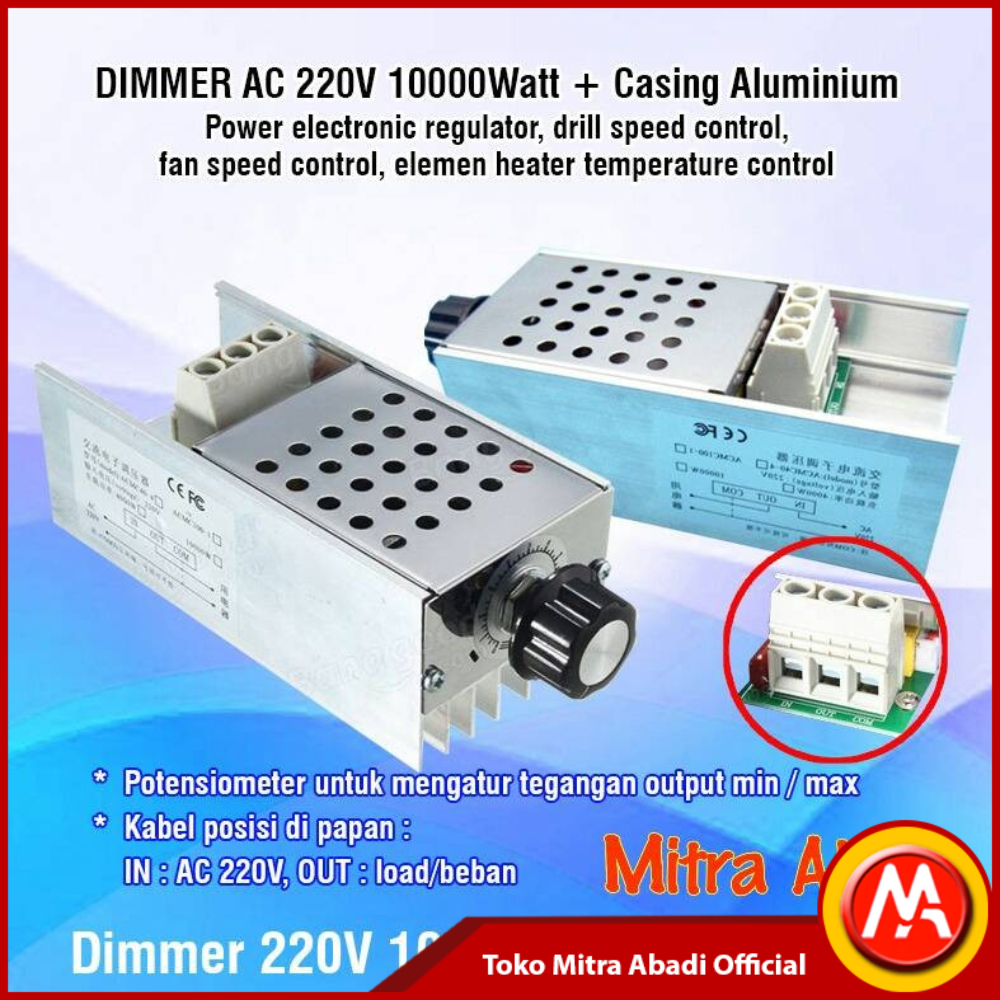 Dimmer AC 220 Volt 10000 Watt + Casing Aluminium