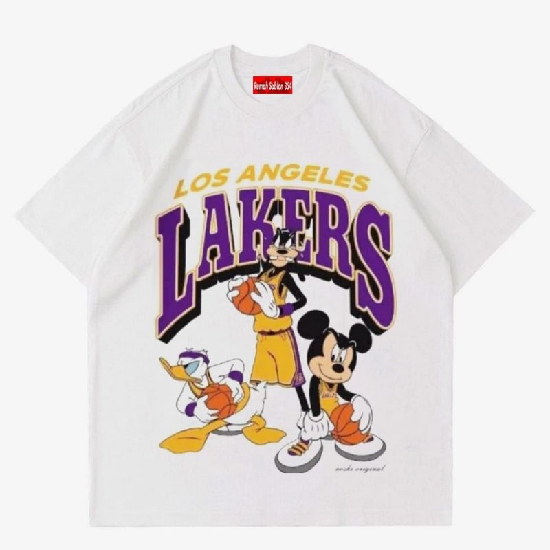 Kaos Lakers Mickey Mouse Pria Distro Tshirt Oversize Atasan wanita voski baju voski | Baju Basket Ka