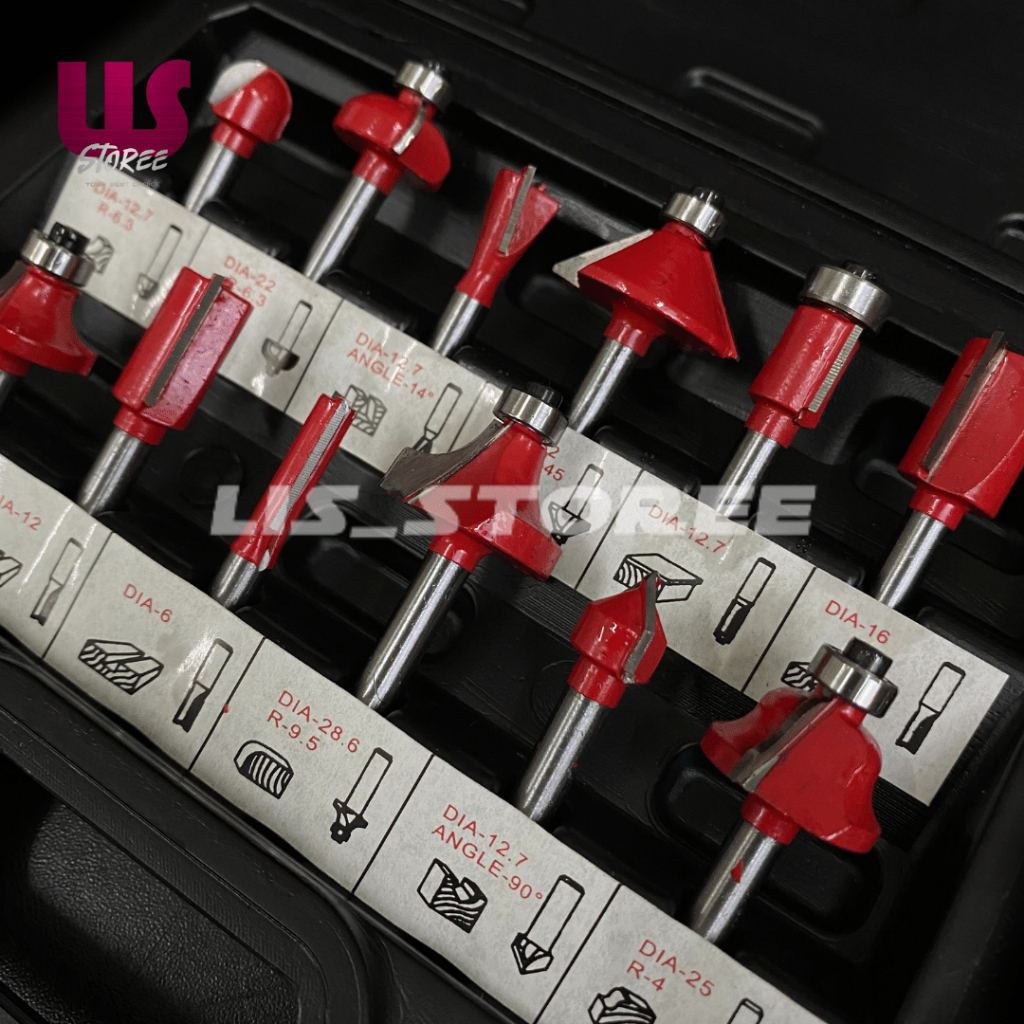 BELTER Mata Profil Ukir Kayu 1/4 Set 12 Pcs Router Bit Set Mata Ukir Pahat Kayu