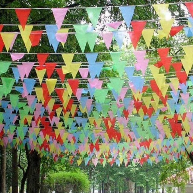 Bendera segitiga renteng warna warni panjang -+ 5M / Bahan kain bendera umbul2 warna warni / bendera