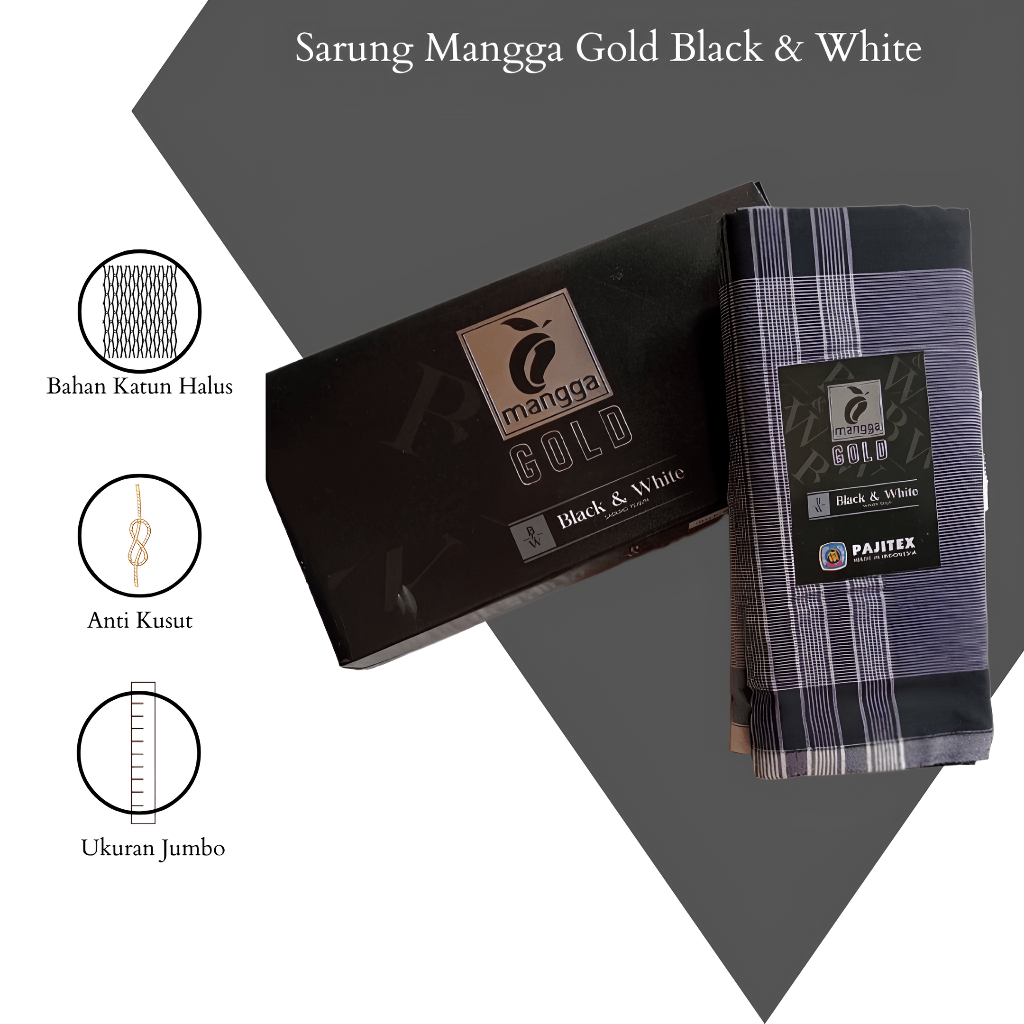 Sarung Mangga Gold Hitam Putih Katun Premium