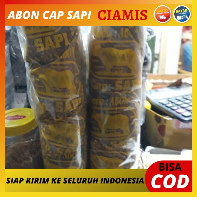 

isi 20 pcs 1 pak abon sapi cap sapi khas ciamis kualitas premium lezat dan gurih halal