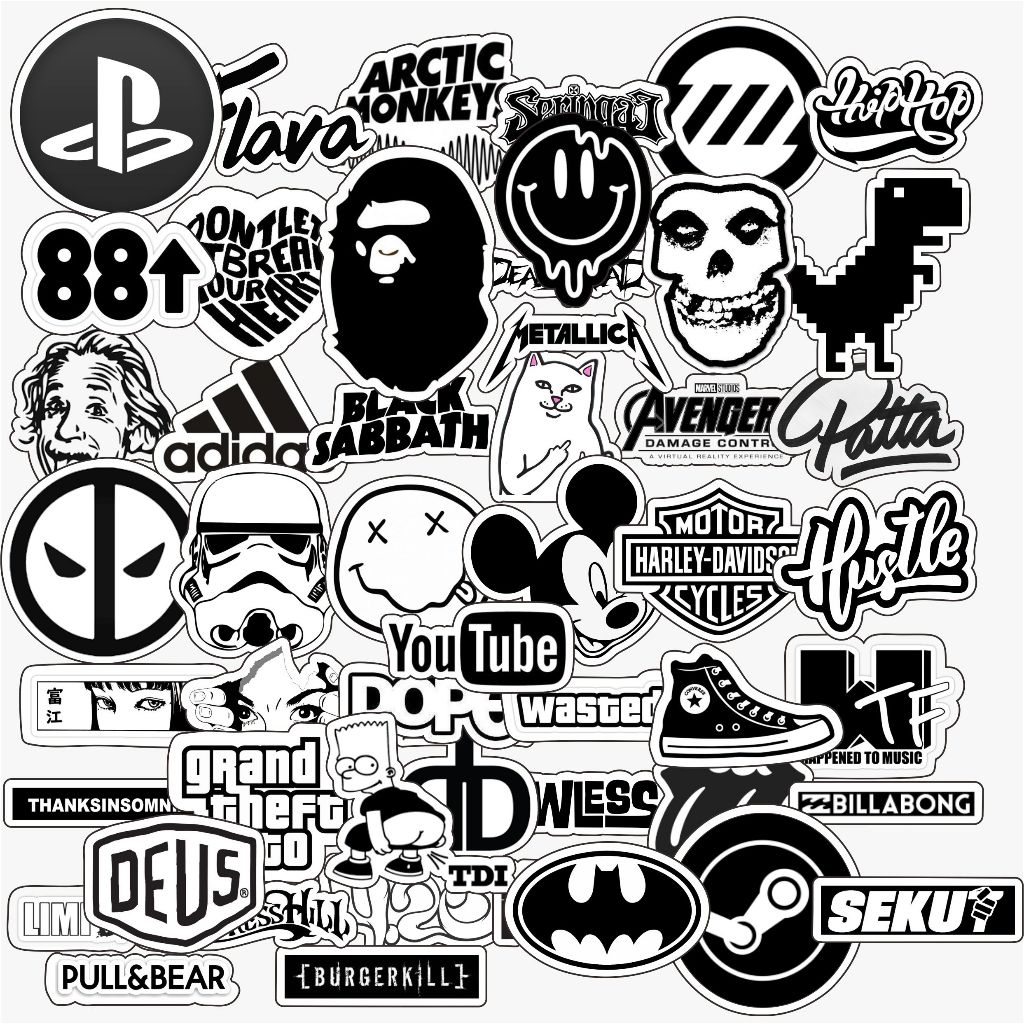 

COD✨ 100 PCS Stiker Pack Aesthetic Black And White Hitam Putih Brand Distro Vinyl Waterproof Anti Air - Sticker Helm Buku Journal Koper Motor Casing HP Laptop Tumbler Botol Minum Sepeda IPad