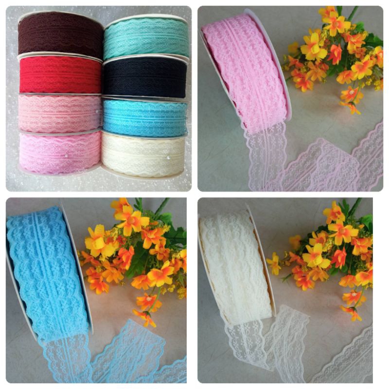 

90 Cm Pita Renda Polos - Pita Renda Uk 5 Cm - Pita Korean Gift Hampers - Pita Kado Korean Lace Ribbon - Pita Warna - Pita Buket - Pita Motif Renda