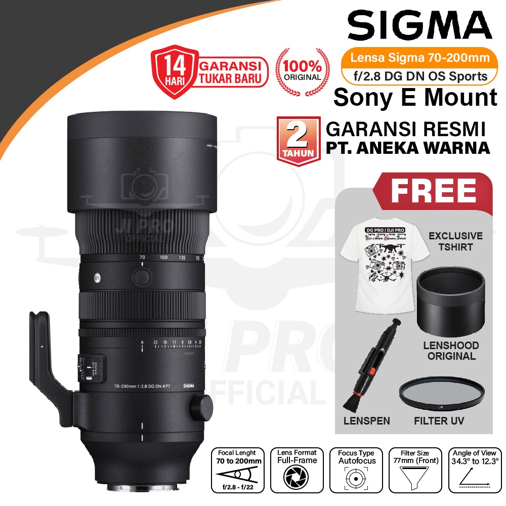 Sigma 70-200mm f2.8 DG DN OS Sports Lens Sony FE 70-200 mm f2/8 Resmi