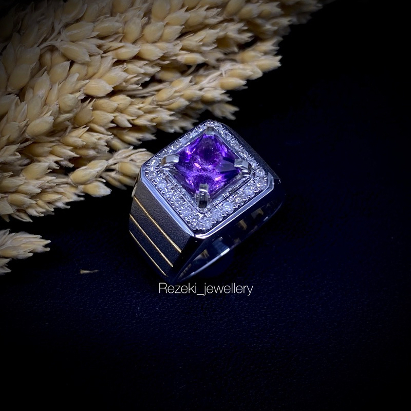 cincin berlian laki laki mata utama natural amethyst/kecubung ring silver