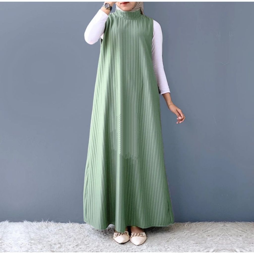 Zetta Inner Outer Long Dress Tanpa Lengan Knit Hornet Gamis Wanita Muslimah Panjang Jumbo Termurah