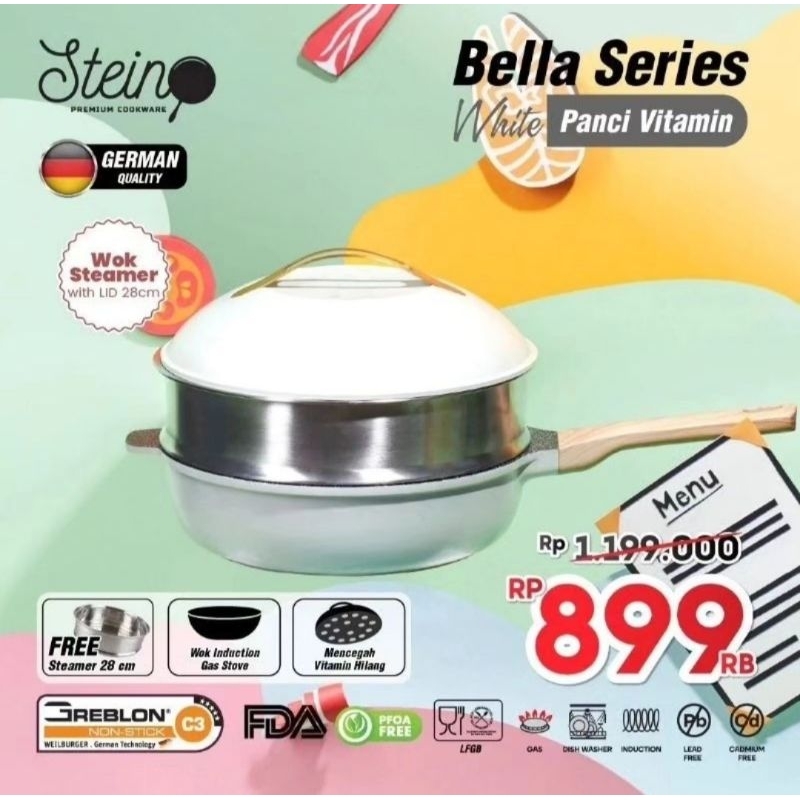 Free Bonus Steincookware Stein Bella Series Wok Steamer 28cm with Lid