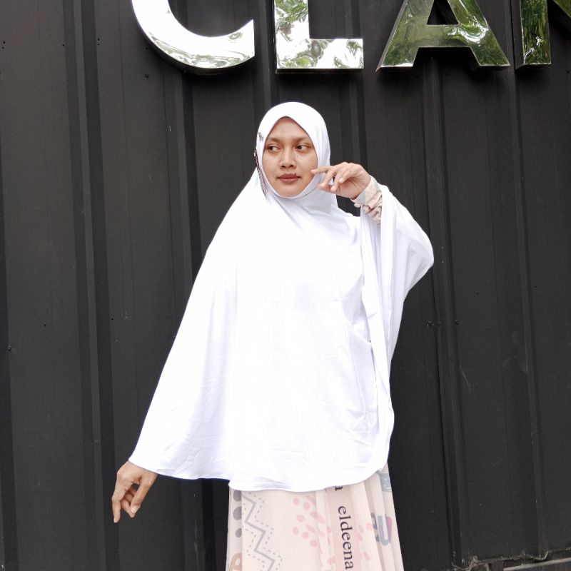 Khimar Azizah Putih Jumbo FO hijab Pad dagu