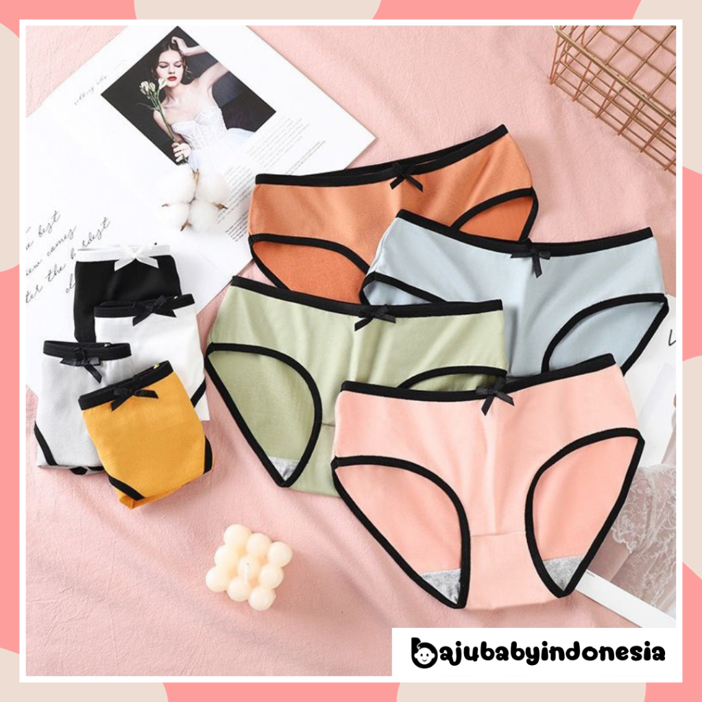 BBI Celana dalam wanita remaja jumbo bahan katun premium motif pita list hitam polos CD perempuan se