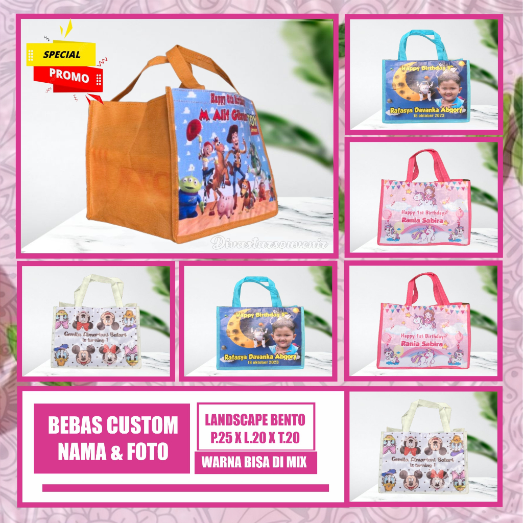 

Tas Ultah/ Tas Ulang Tahun Anak/ Tas Ulang Tahun Custom/ Tas Ultah Promo/ Tas Ultah Murah/ Godybag Murah/ Tas Souvenir Ulang Tahun Anak/ Ukuran Landskap Bento Free Custom/ Goodiebag Gratis Design Termurah