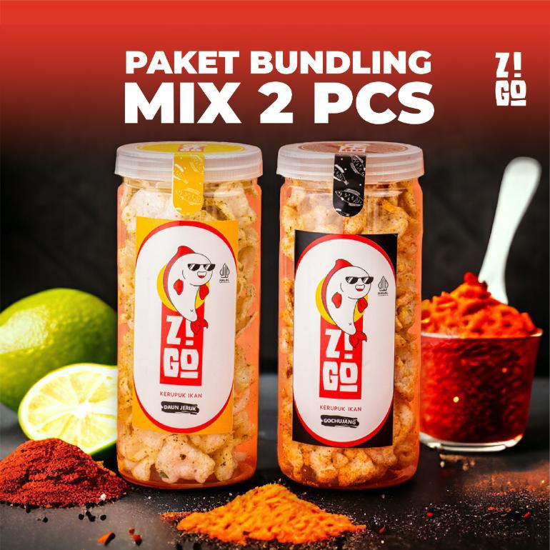 

[PAKET BUNDLING MIX RASA 2PCS] Kerupuk Pedas ZIGO Cabe Merah Daun Jeruk BBQ Gochujang Renyah Kemasan Toples Besar Kerupuk Seblak Kering Cemilan Enak