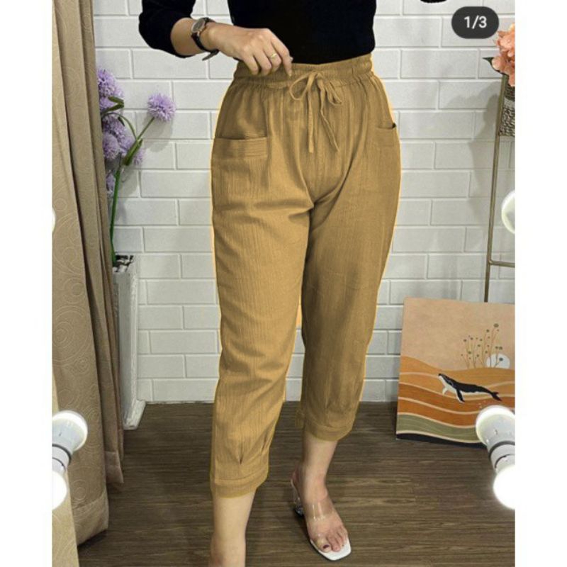 celana sakura pants 7/9 linen krinkel premium terbaru
