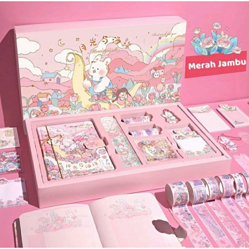 

Stiker set lucu pink bervariasi dilengkapi notebook lucu