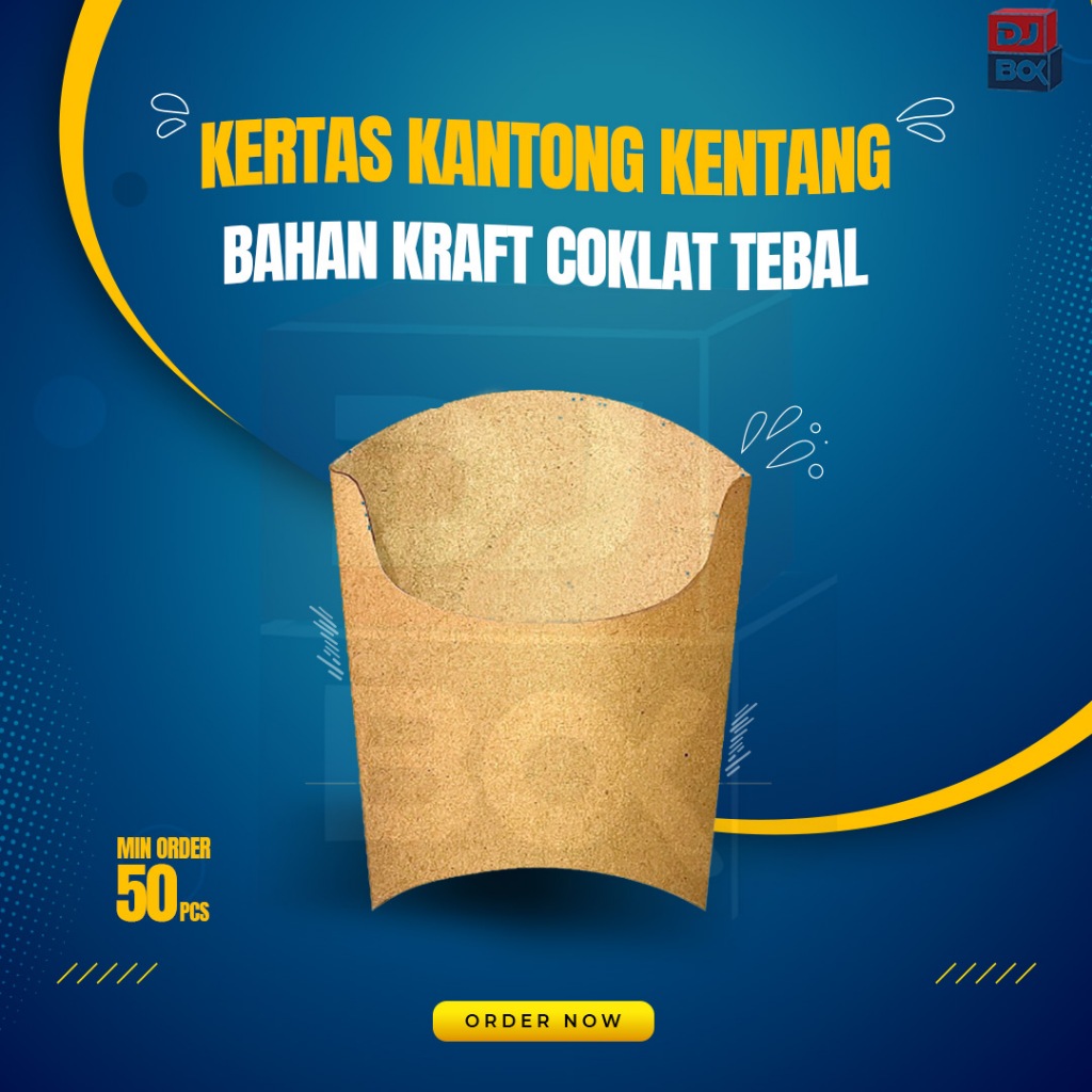 Kertas Kantong Kentang Goreng Bahan Kraft Coklat Tebal. minimal order 50 pcs/lembar