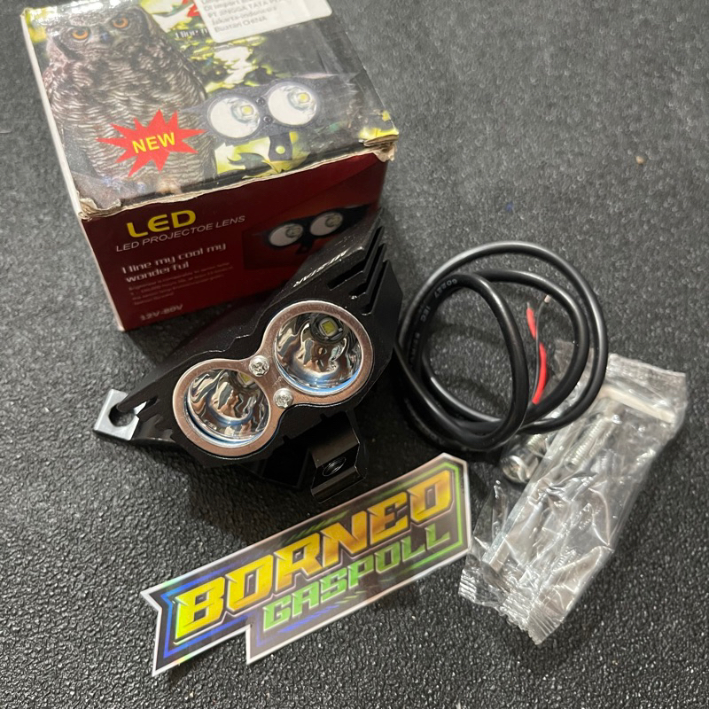 LAMPU TEMBAK LED MOTOR / LAMPU TEMBAK SOROT OWL 2 MATA BISA UNTUK SEMUA JENIS MOTOR LAMPU NYALA PUTI