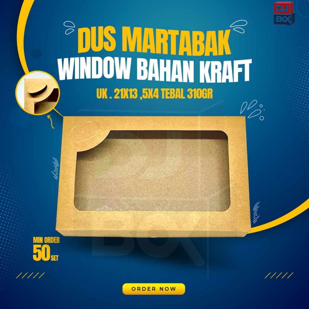 

Dus Martabak Window Bahan Kraft Coklat Tebal 310gr Uk. 21x13,5x4cm. Minimal order 50 PCS/ 50 lembar