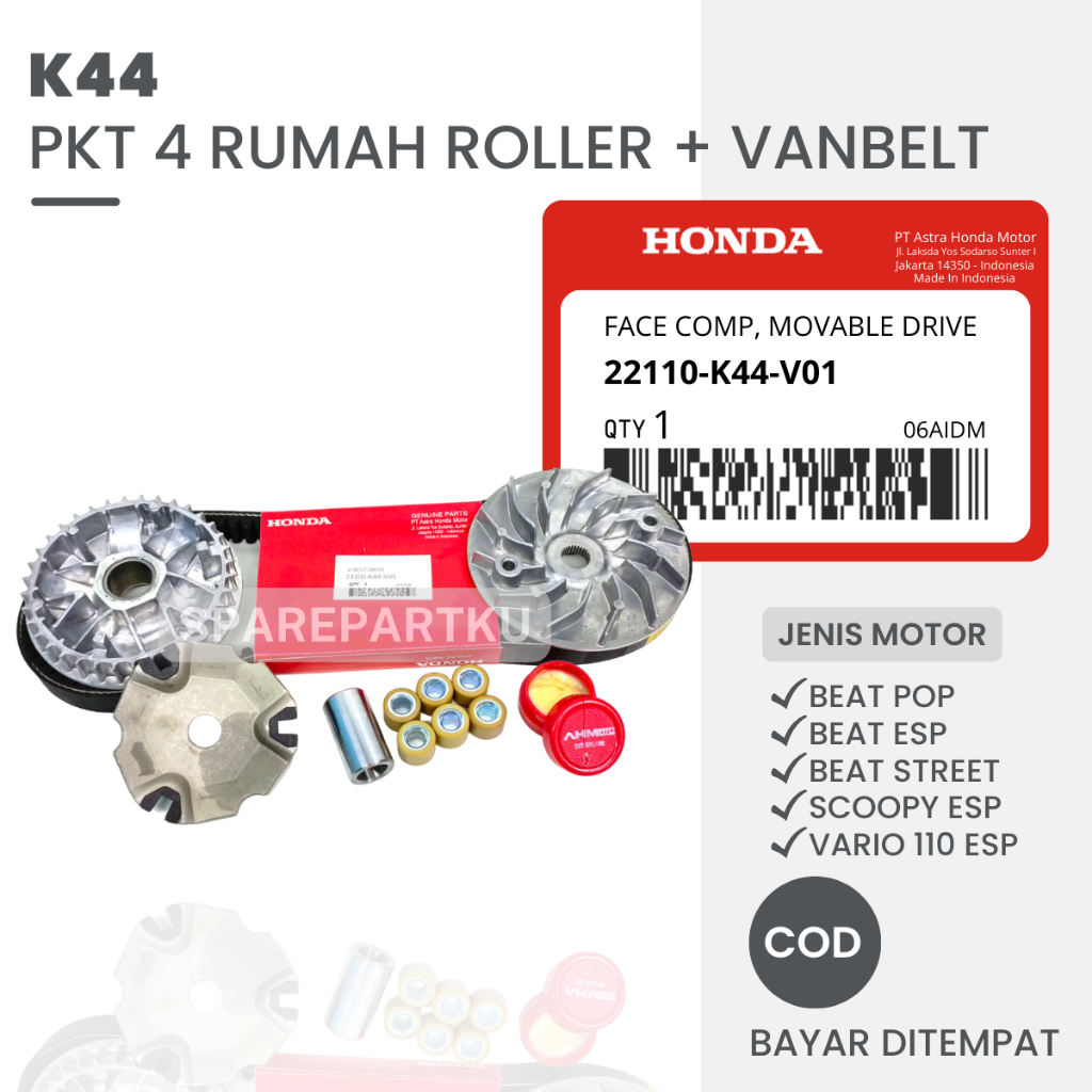 K44 PAKET KIRIAN BEAT ESP / STREET / HEMAT 4 JENIS RUMAH ROLLER + KIPAS + VANBELT + GEMUK / BEAT POP