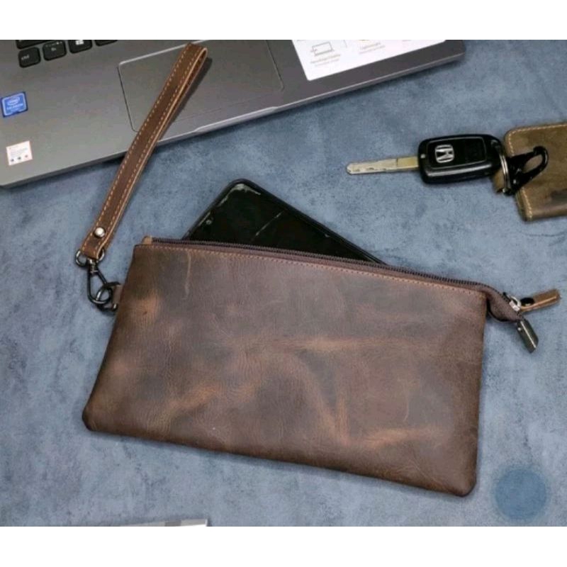 Dompet hp dompet pria/wanita kulit asli crazy horse