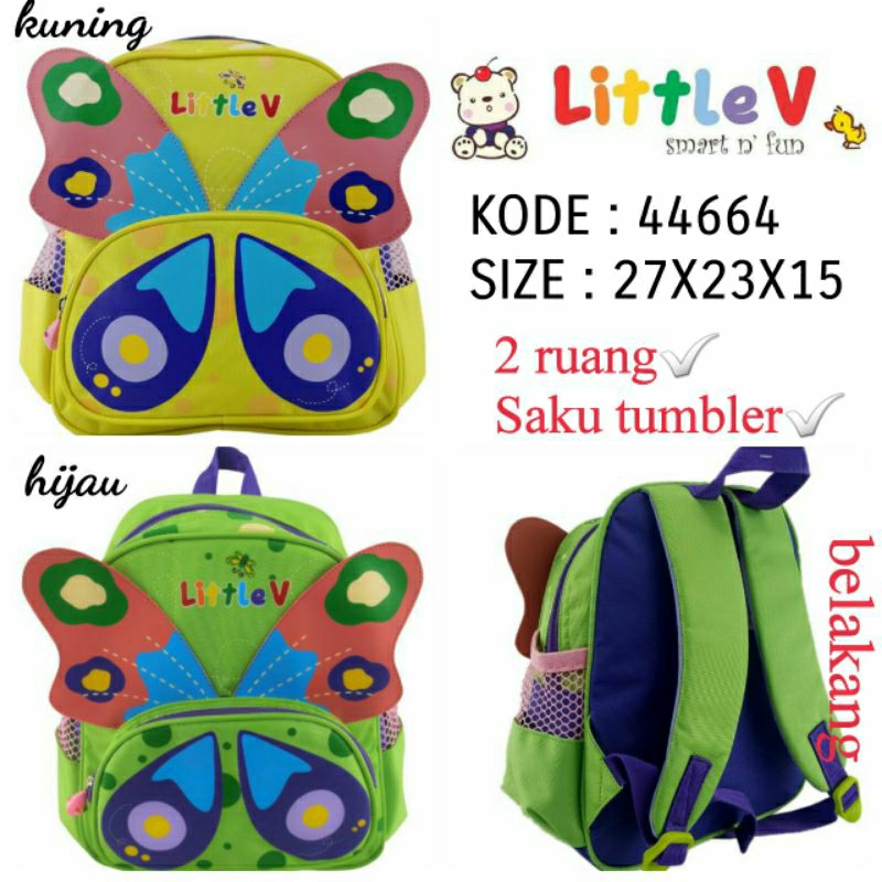 Tas Sekolah Backpack Anak PAUD Little V 44664 Ransel Kecil Small Pappilio
