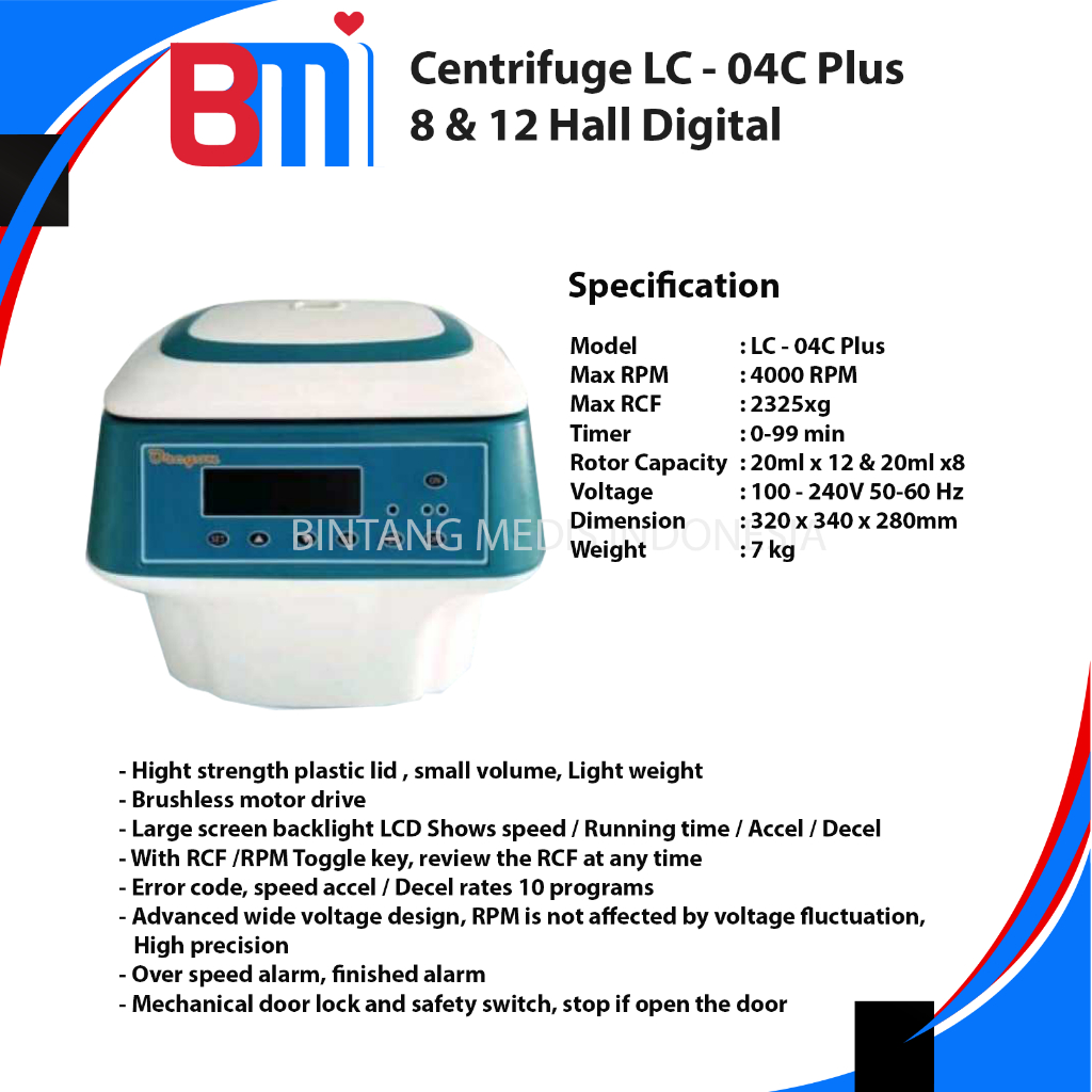 Centrifuge LC-04C Plus -Medical Lab Blood Serum Centrifuge 8 & 12 Hall