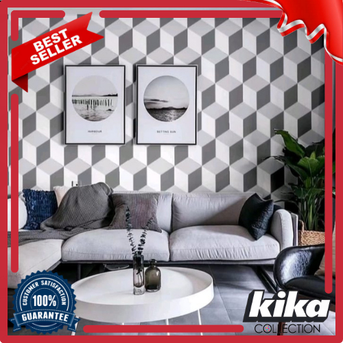 Wallpaper Dinding Motif 3D Kubus 45cm X 5m 3D Kubus Grey Wallpaper Sticker 3D Kubus Wallstiker Wallp