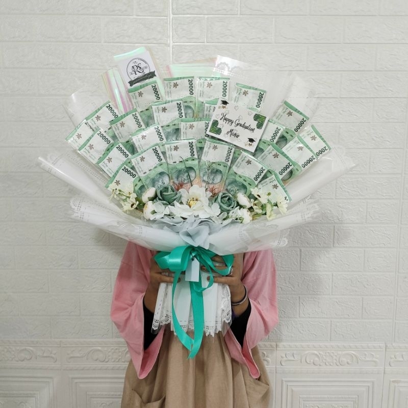 PO 2 hari | Buket Uang Asli + bunga | Money Bouquet + flower | Buket Duit bunga| KADO ULANG TAHUN | 