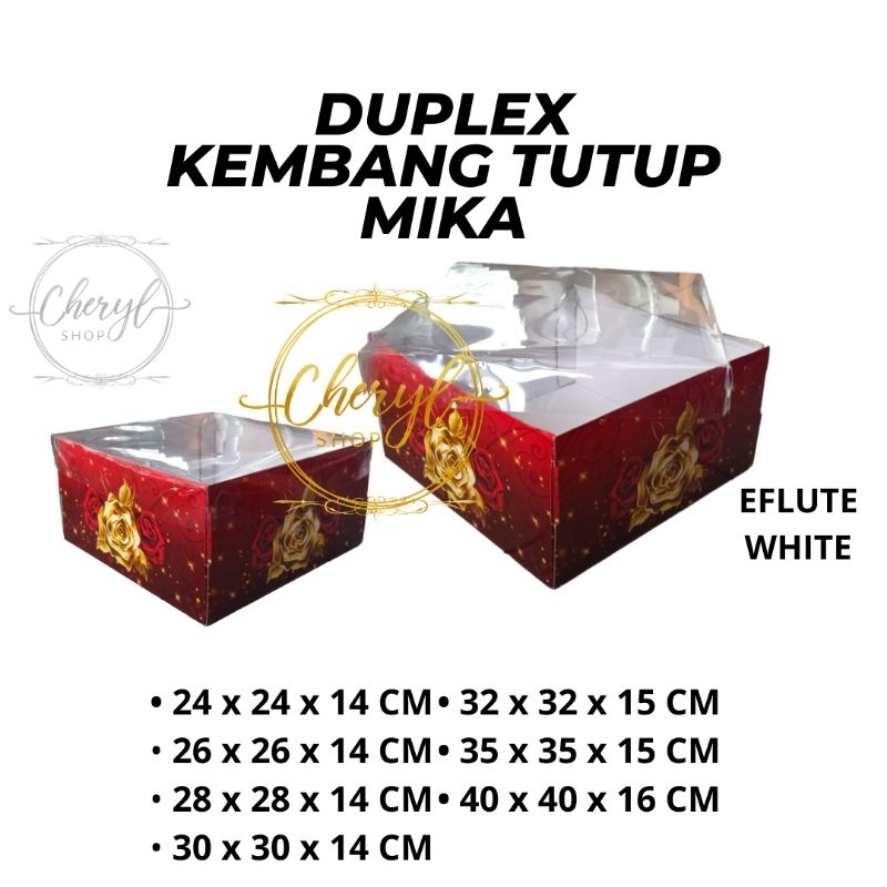 

(2 PCS) DOS / DUS KUE DUPLEX KEMBANG TUTUP MIKA TINGGI 14 CM & 15 CM & 16 CM UK 24 CM, 26 CM, 28 CM, 30 CM, 32 CM, 35 CM, 40 CM / Karton Box Kotak Hampers Duplex Tutup Mika