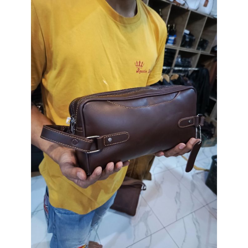 tas pria kulit asli tas tangan handle pria kulit sapi full up