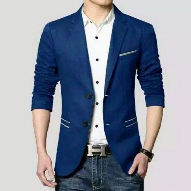 JAS BLAZER NAVY LIST PUTIH