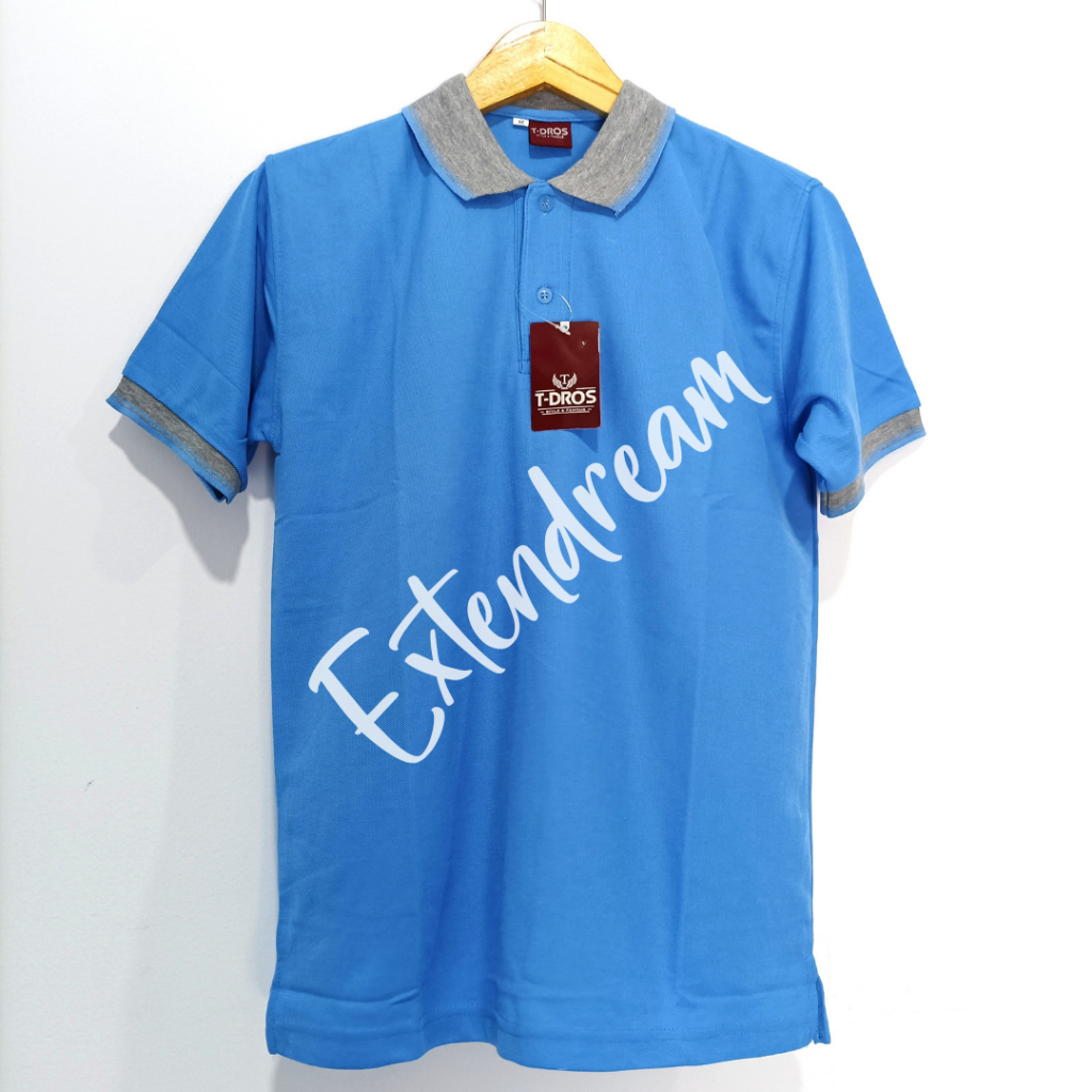 Kaos Polos Polo Distro Kerah Biru Langit Tua Denim Tdros Lengan Pendek Pria