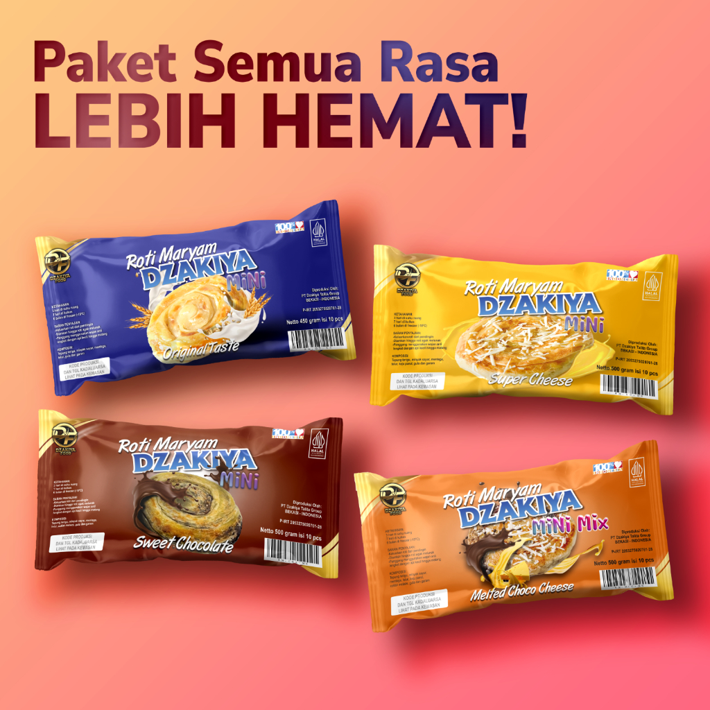 

Paket Puas MINI - 4 Pack Roti Maryam Dzakiya uk. MINI 10 cm All Varian