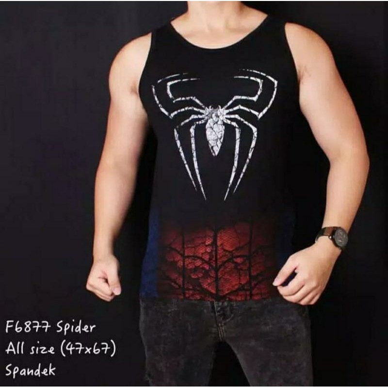 SINGLET SPIDERMAN 3D DISTRO - Kaos singlet olahraga gym fitnes pria best quality