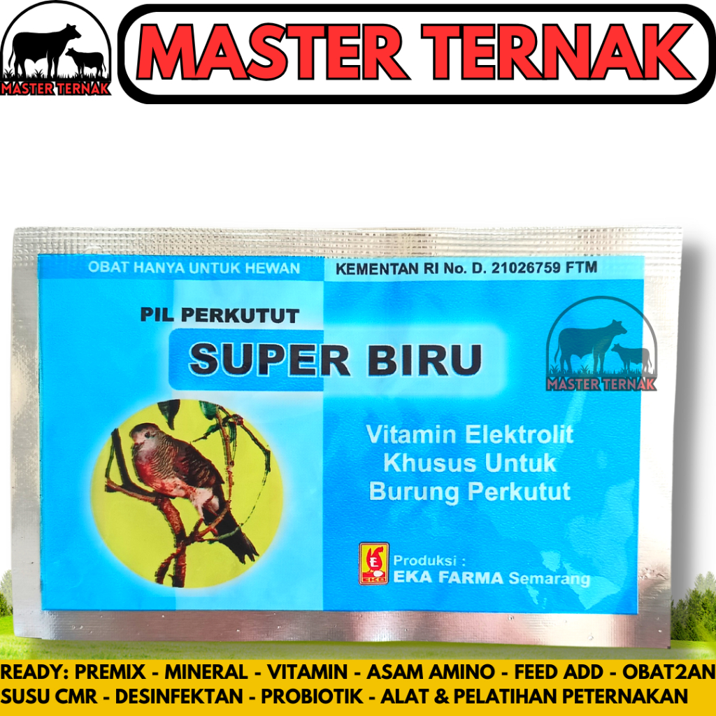 SUPER BIRU PERKUTUT 12 BUTIR (1 Sachet) EKA FARMA - Pil Jamu Burung Perkutut - Pil Perkutut Vitamin 