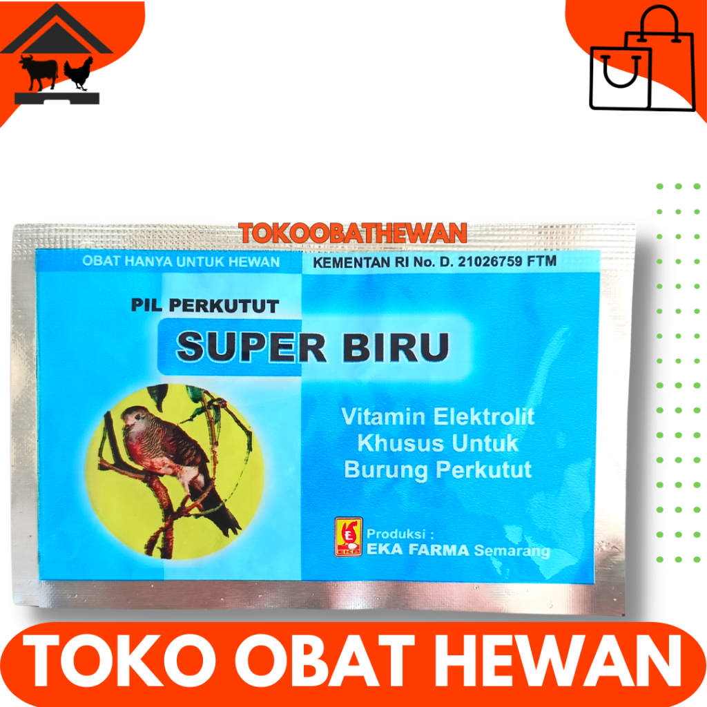SUPER BIRU PERKUTUT 12 BUTIR (1 Sachet) EKA FARMA - Pil Jamu Burung Perkutut - Pil Perkutut Vitamin 