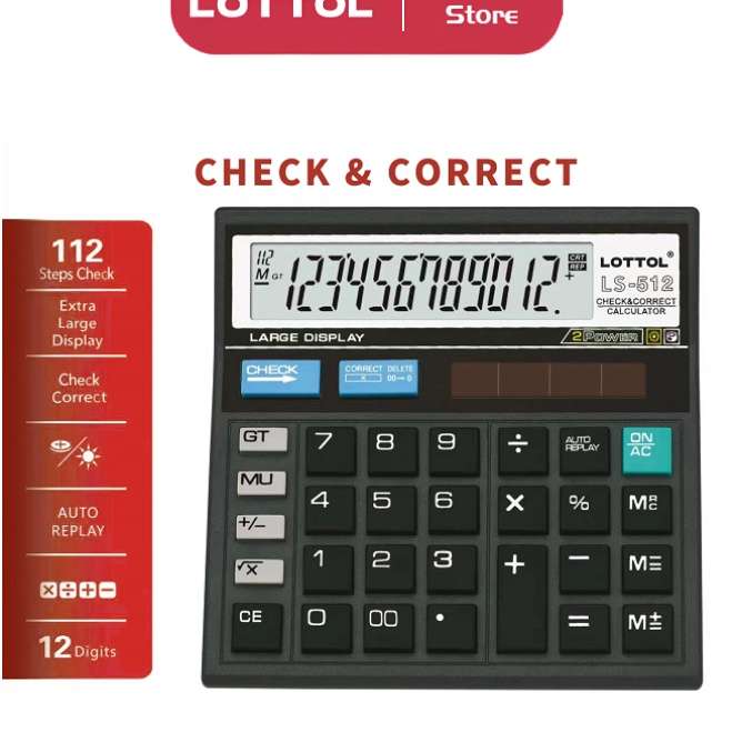

LOTTOL Kalkulator Meja 12 Dit Dual Layar LCD LS512