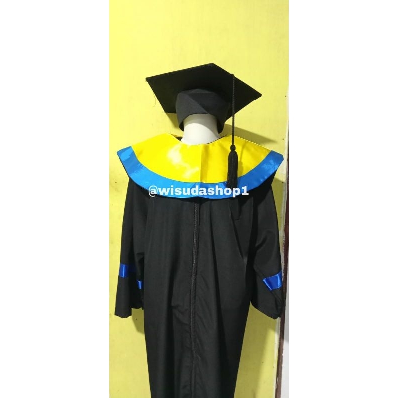 READY 1set lengkap toga Wisuda UNILA : Jubah lis tangan + Toga + slaber lis warna fakultas  UNILA