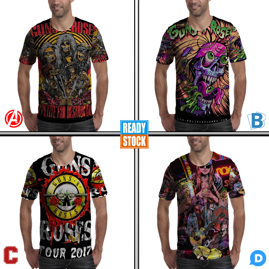 Kaos Guns N Roses Band  Tshirt Fullprint Bahan Polyester Jersey T-SHIRT Unisex