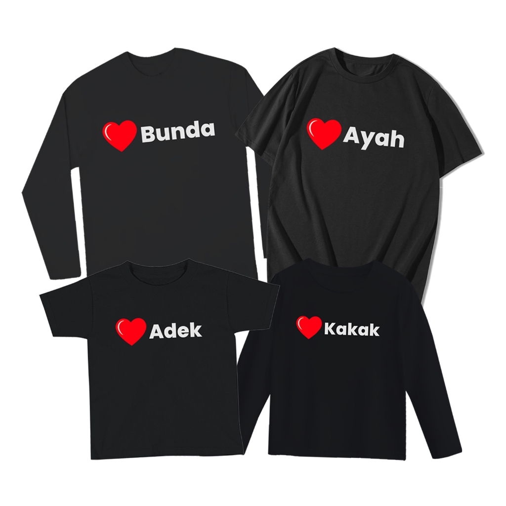 Kaos couple family baju seragam keluarga ayah bunda adik kakak gambar love cinta warna hitam pendek 