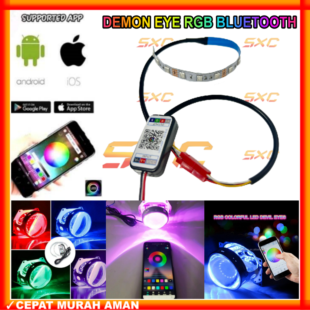 Lampu Devil Eyes 360 RGB Bluetooth Biled projector Demon Eyes Koneksi Handphone RGB